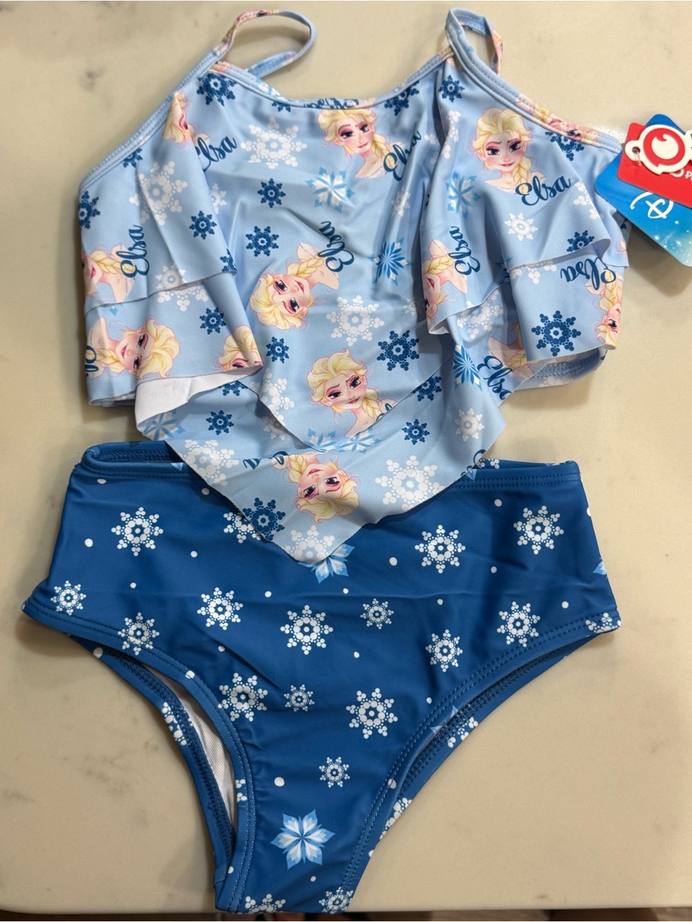PatPat Disney Blue Frozen Elsa Ruffle Two-Piece Swimsuit New With Tags, Size 4-5
